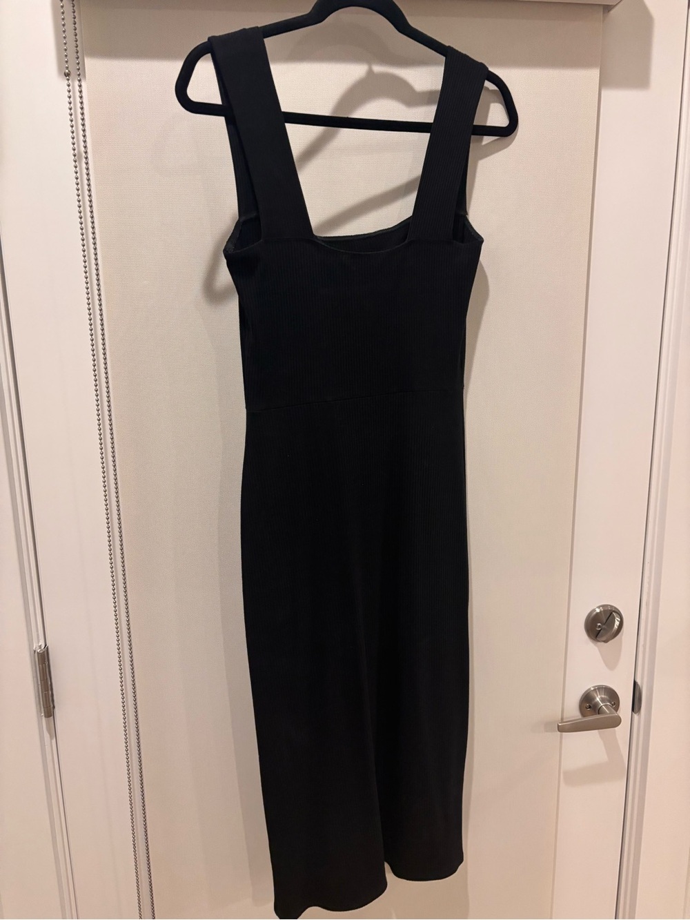 Reformation Black Ribbed Wide-Strap Midi Dress